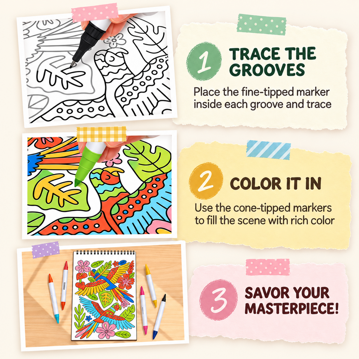 🥳2026 HOT SALE🥳💞50K+ SOLD! 🥚✨ 50% OFF 🌿Trace-By-Groove Guided Flow Art Coloring Pad with Double-Sided Markers 🎨