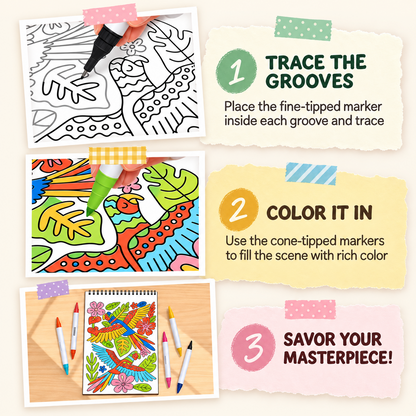 🥳2026 HOT SALE🥳💞50K+ SOLD! 🥚✨ 50% OFF 🌿Trace-By-Groove Guided Flow Art Coloring Pad with Double-Sided Markers 🎨