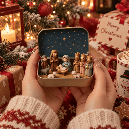 🔥Last Day 49% OFF - ✝️Religious Pocket-Size Mini Nativity Scene Set with Storage Box