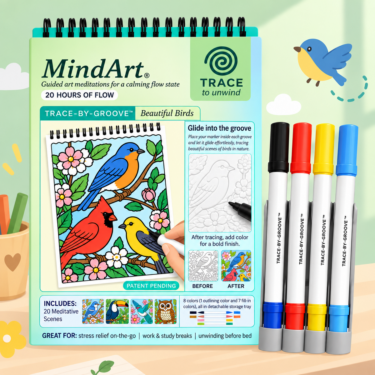🥳2026 HOT SALE🥳💞50K+ SOLD! 🥚✨ 50% OFF 🌿Trace-By-Groove Guided Flow Art Coloring Pad with Double-Sided Markers 🎨