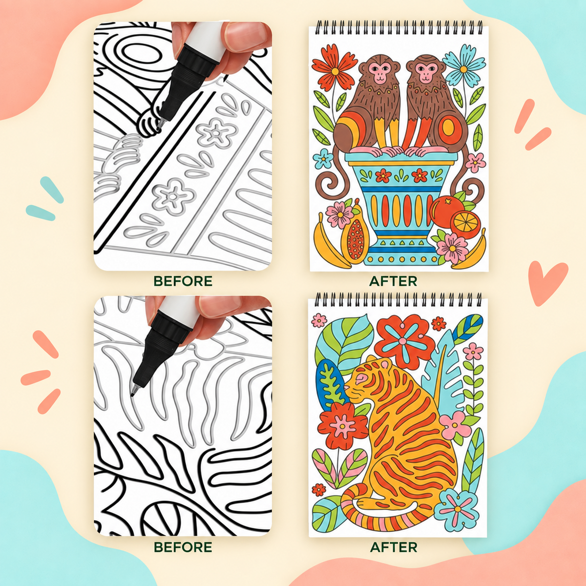 🥳2026 HOT SALE🥳💞50K+ SOLD! 🥚✨ 50% OFF 🌿Trace-By-Groove Guided Flow Art Coloring Pad with Double-Sided Markers 🎨