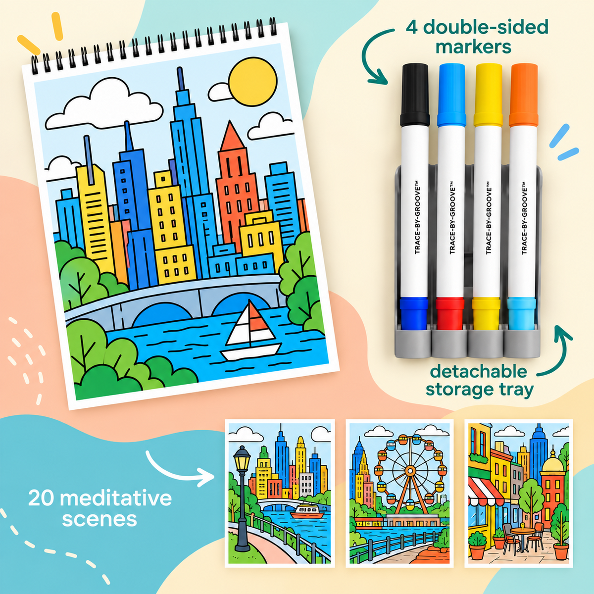 🥳2026 HOT SALE🥳💞50K+ SOLD! 🥚✨ 50% OFF 🌿Trace-By-Groove Guided Flow Art Coloring Pad with Double-Sided Markers 🎨