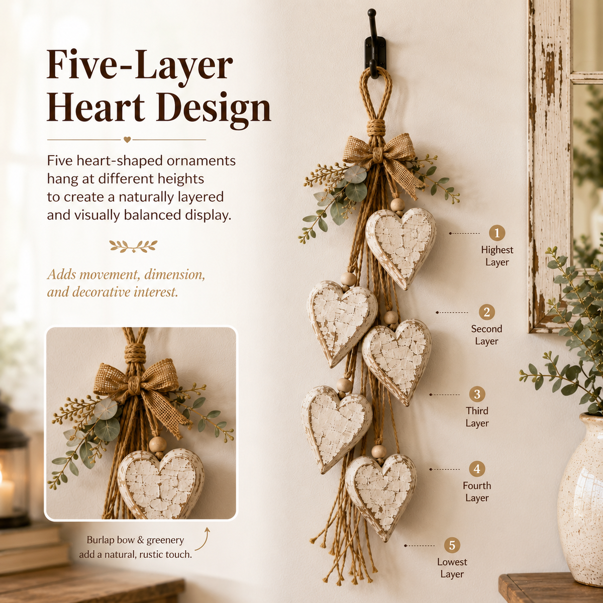 🔥49% Off Last Day 🤎 Hanging Heart Wall Decor